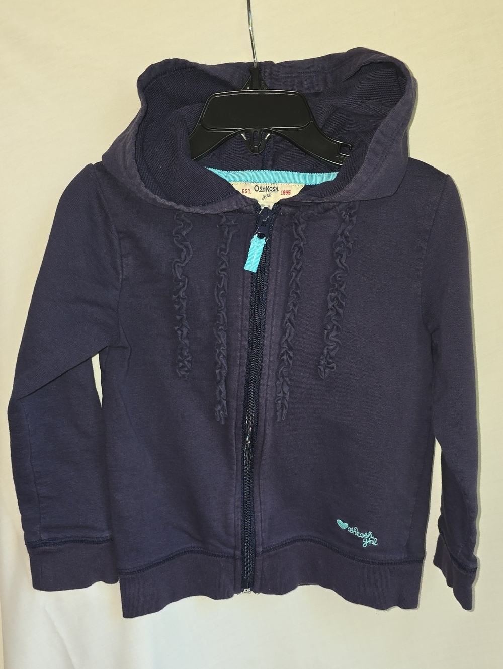 OshKosh B'gosh Dark Blue Zip Hoodie with Ruffle Detail